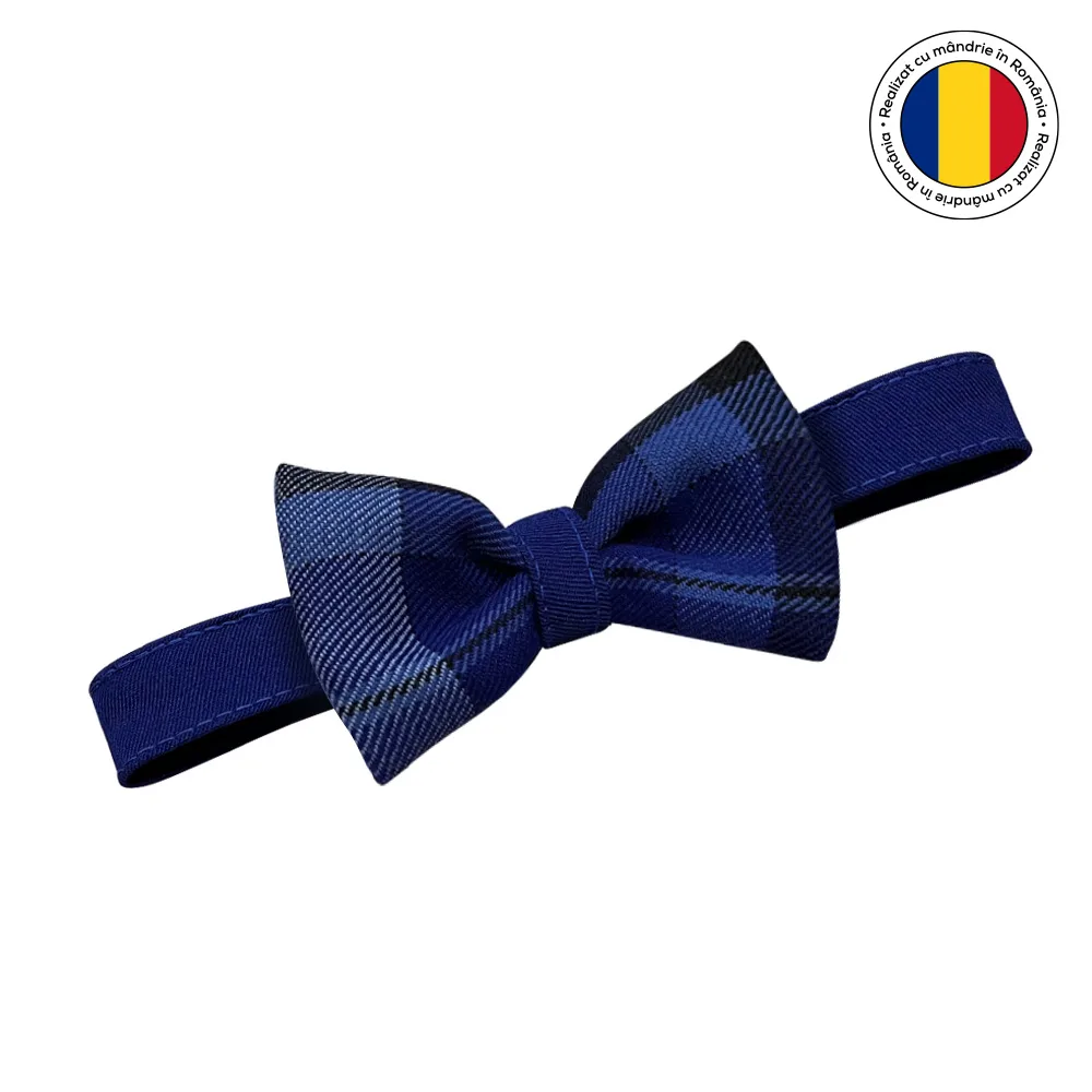 Papion reglabil în carouri albastru royal pentru copii